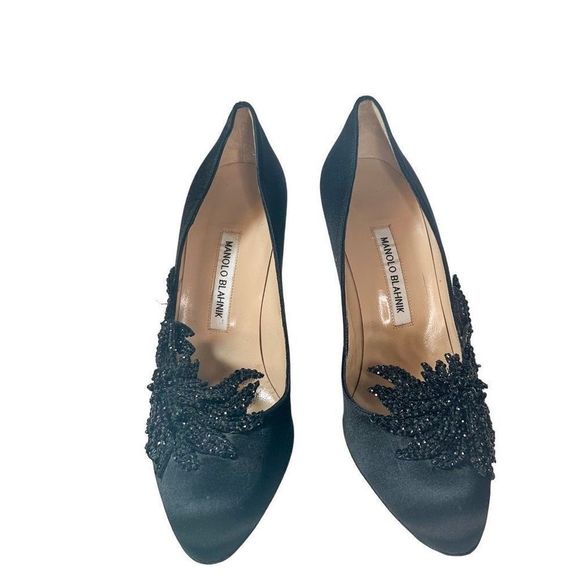 Manolo Blahnik Black Satin Swan Pumps EU 39.5 US 9.5 - Picture 8 of 12